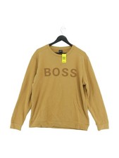 Boss Herren Hoodie XL hellbraun Grafik Baumwolle mit Polyester Pullover
