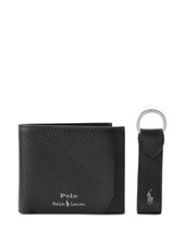 POLO RALPH LAUREN PEBBLED LEATHER BILLFOLD CARDCASE WALLET KEY FOB BLACK-NWT