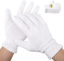 24 Count White Cotton Hand Gloves with Elastic Band, Extra Large