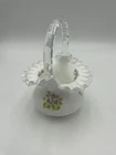Vintage Fenton Silver Crest Milk Glass Basket  Violets in the Snow Handpainted