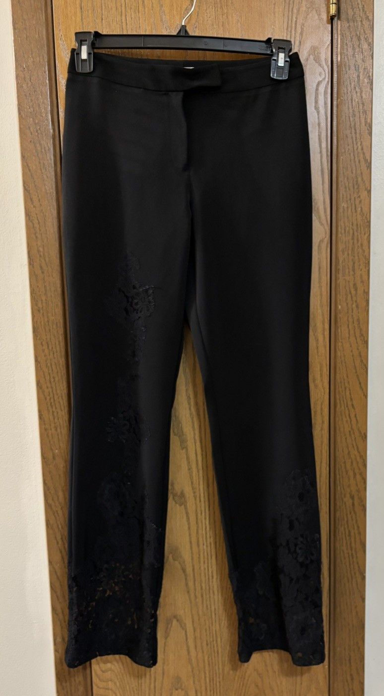 Cache Black Pants Flat Front Lace Window Trim Sz … - image 1
