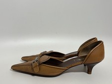 Vtg Prada Brown Leather Kitten Heels 37.5