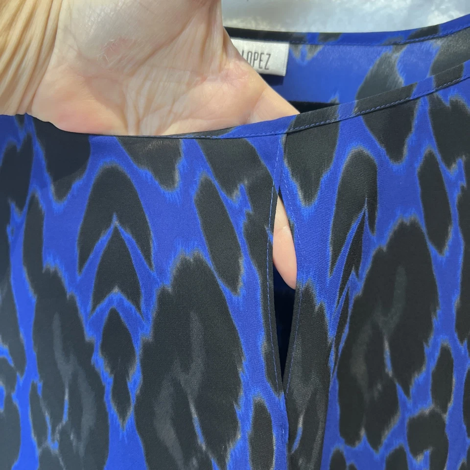 Jennifer Lopez Women’s 1X Blouse Blue Black Animal Print Sheer Batwing Top Chic - Image 3 of 4