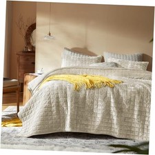 Velvet Quilt King Size-98''x106'', Lightweight Beige Velvet Comforter Set