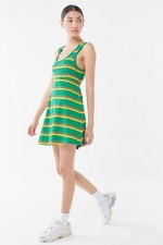Urban Outfitters Green Johnson Tie Back Mini Tank Dress XS Cotton Knit Retro 