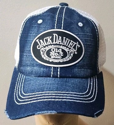 Jack Daniels Old # 7 Whiskey Hat Denium & White Mesh Distressed Whiskey Hat