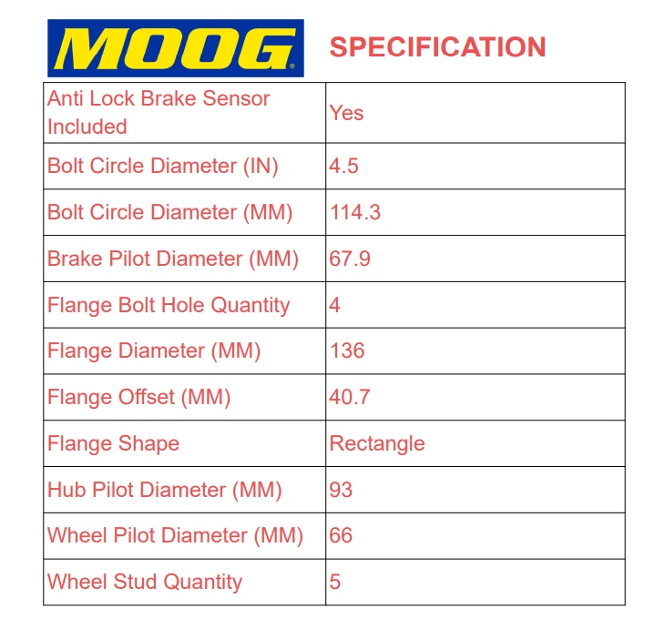 Пара подшипников ступицы переднего колеса 2WD Moog в сборе подходит для M35X M37X M45X E11 CA - Изображение 3 из 4