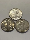 BEAUTIFUL 1945 P-D-S  SET A/U AND BU WALKING LIBERTY HALF DOLLARS   N407