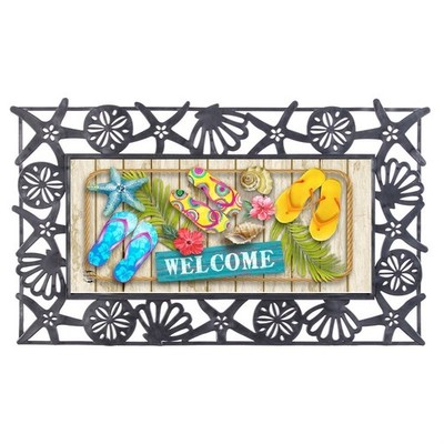 FLIP FLOPS ON THE BOARDWALK MAT & SEASHELLS MAT TRAY 2 PC SET NEW