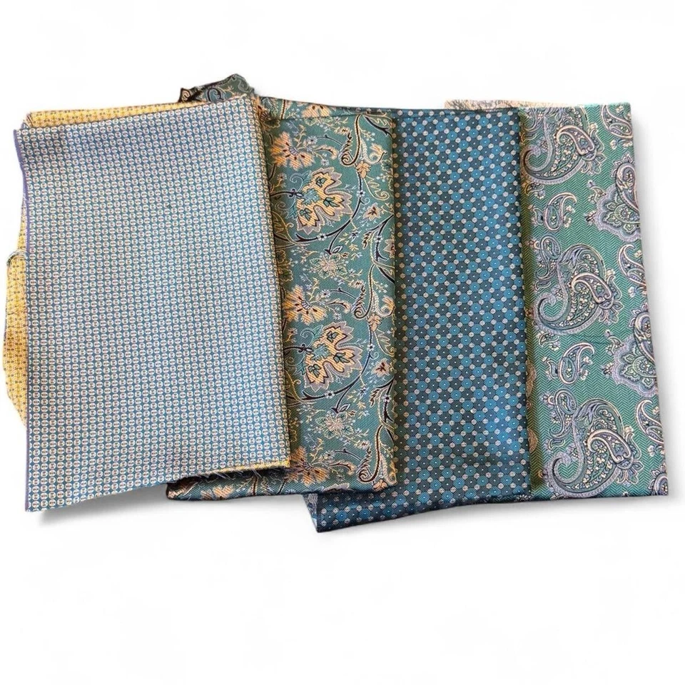 Bundle of 10 turquoise, pool, and multicolor 100% Italian silk fabric remnants - Image 4 of 4