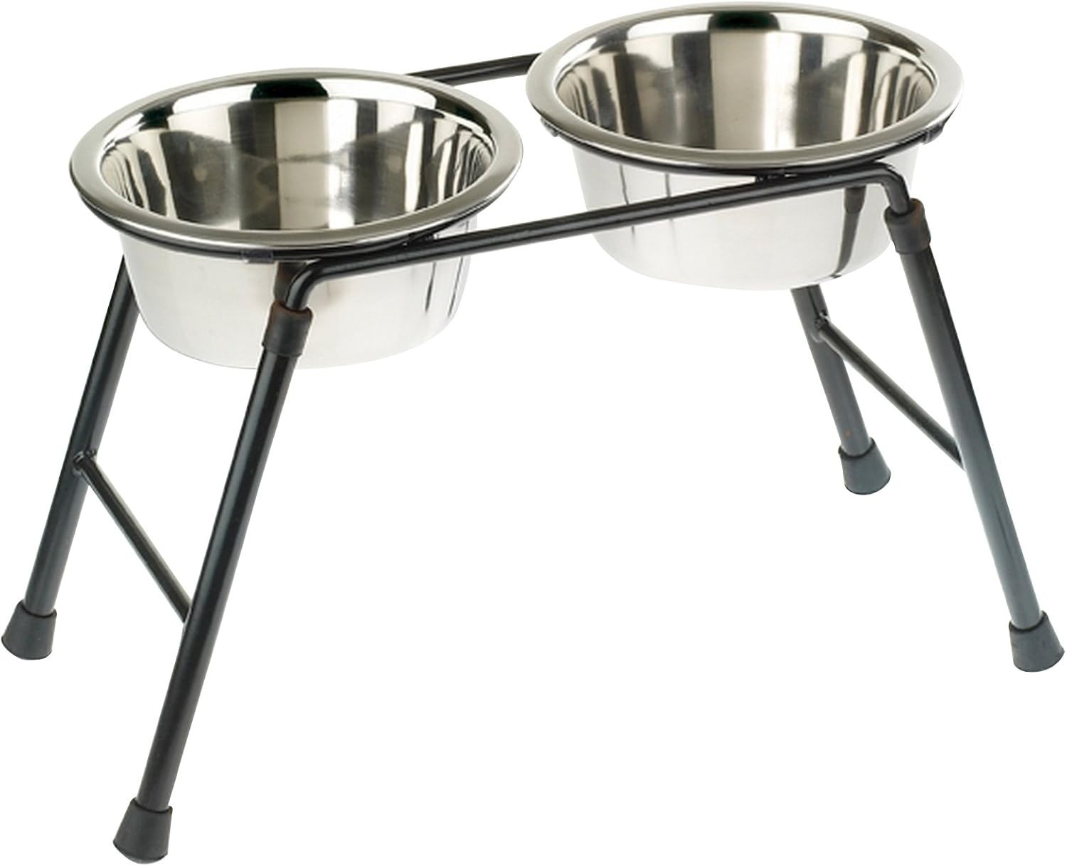 Classic Double Dish High Feeder Raised Dog Feeding Stand 2 Stainless Steel Bowls