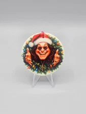 SANTA OZZY OSBOURNE FESTIVE HOLIDAY WREATH CERAMIC CHRISTMAS TREE ORNAMENT
