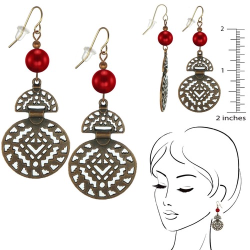 Boho Abstract Copper Drop Beaded Earrings, Color Choices, 18K Gold Ear Wires - Picture 14 of 24