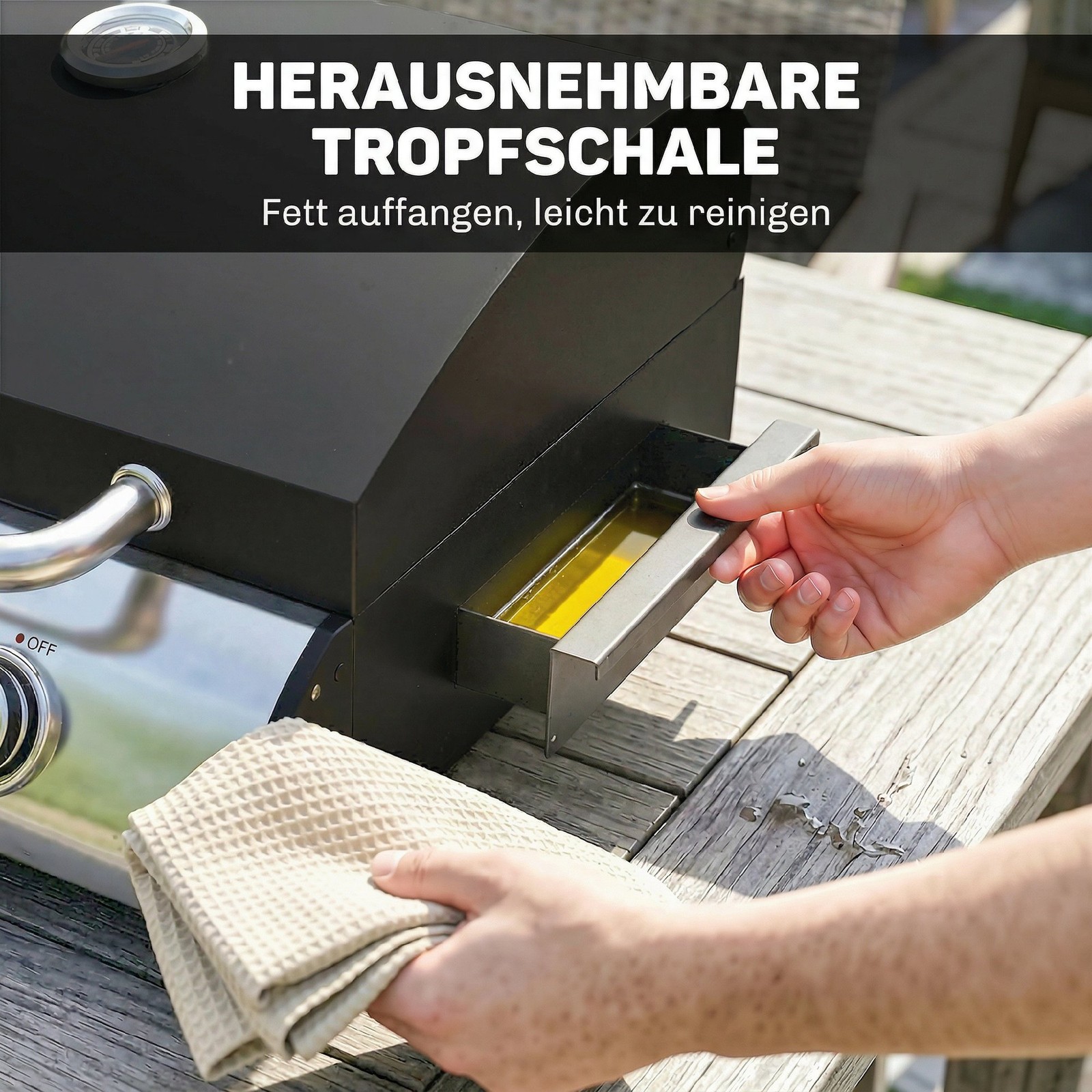 Gasgrill 7,5 KW Tragbarer Tischgrill mit 3 Brenner Seitentisch Bratenplatte