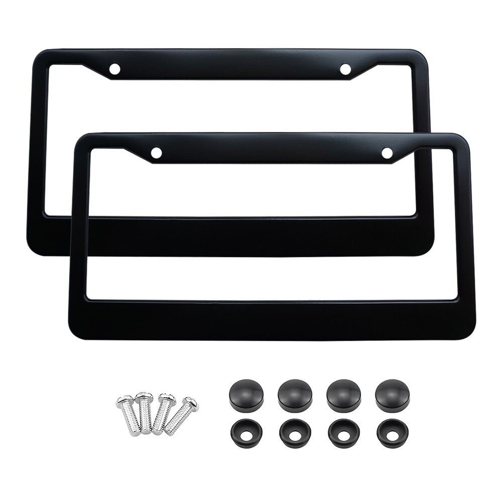 2Pcs Glossy Black Car License Plate Frame Cover Front & Rear Universal