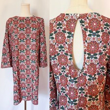 60s Mod Inspired Orange Floral Shift Dress Keyhole Open Back ASOS Curve Size 14