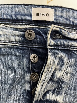 Hudson Sartor Slouchy Skinny Jeans Size 34x30 Light Wash Blue Button Fly Denim