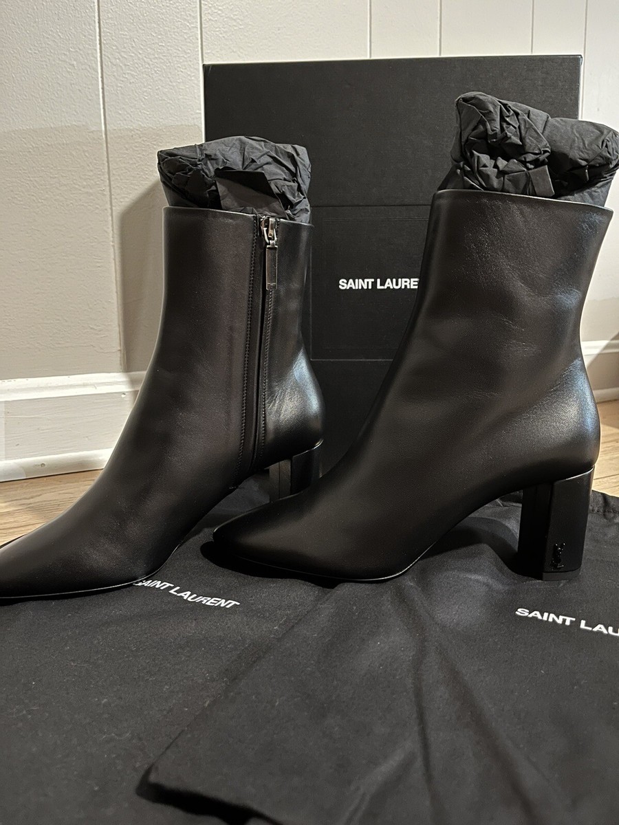 YSL Yves Saint Laurent 70MM Lou Pin Black Leather Zip Bootie YSL Yves Saint Laurent 70MM Lou Pin Black Leather Zip Bootie