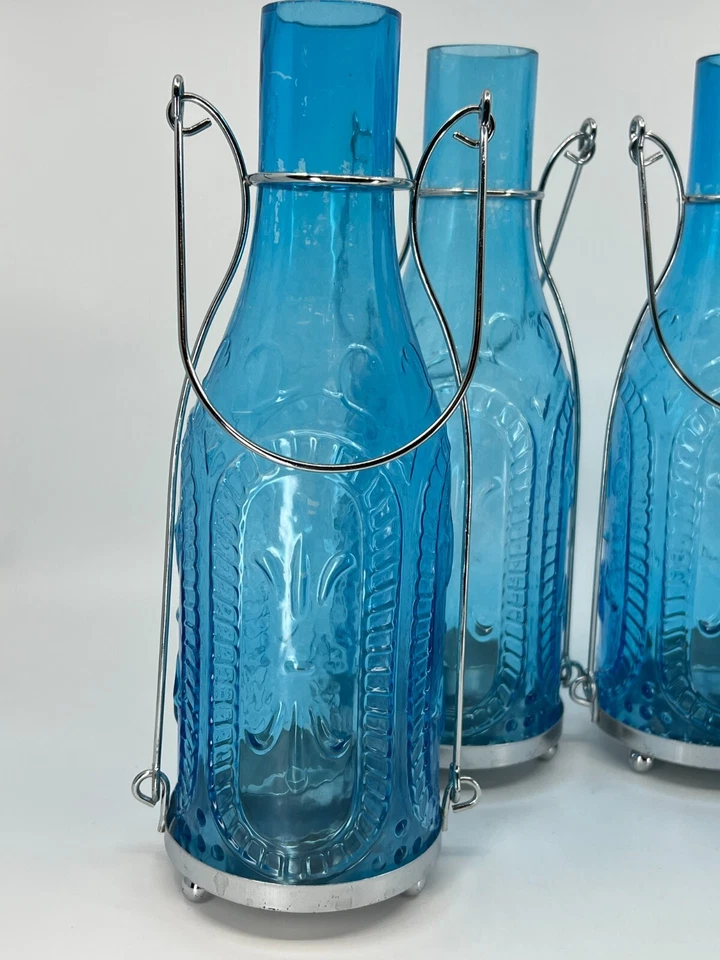 4 Yankee Candle French Glass Blue Bottle Tea Light Candle Holder Luminary Handle - Image 3 of 4