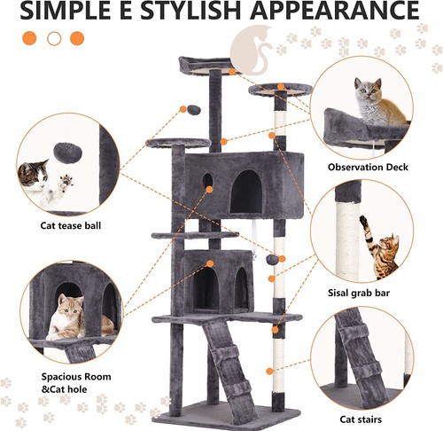70in Cat Tree Tower for Indoor Cats, Multi-Level Cat Furniture Activity Center - Picture 6 of 56