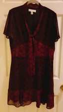 Michael Kors Star Chiffon Tie Neck Dress Size Large Merlot Red And Black 
