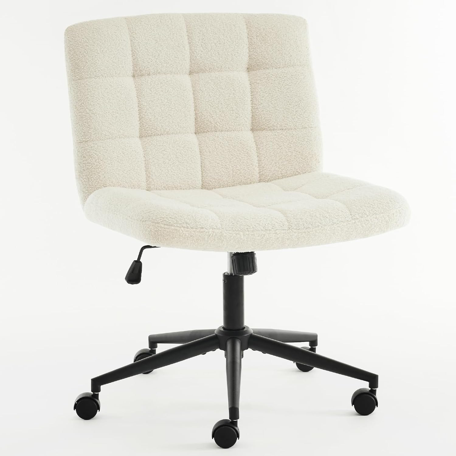 Faux Fur White Swivel Chair with Wheels - Adjustable Armless Desk Chair