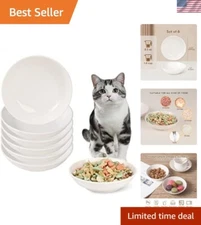 6-Pack Ceramic Cat Bowls - Shallow Design for Whisker Fatigue Relief, White