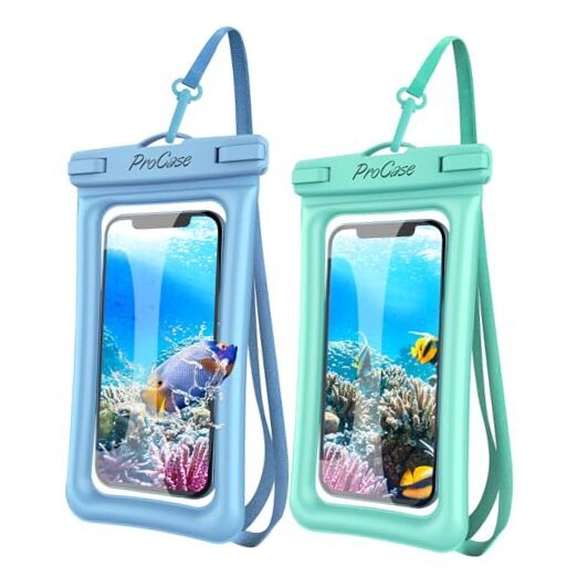 2 Pack Waterproof Phone Pouch for Devices Up to 7.0 in Blue and Green