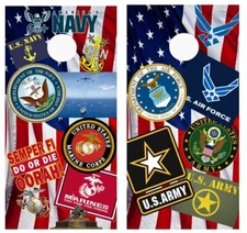 Armed Forces Collage Cornhole Board Wrap LAMINATED Wrap Decal Vinyl Sticker 3799