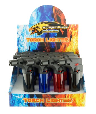 12 Pack Jumbo 4'' Single Jet Flame Torch Gun Lighter Refillable Lockable Clear