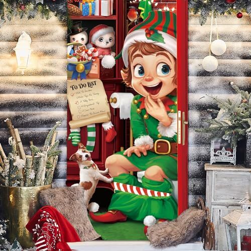 Christmas Elf Door Cover Funny Merry Christmas Door Cover Decorations