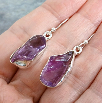 925 Silver Rough AMETHYST Earrings E405~Silverwave*uk February Birthstone