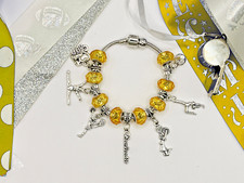 Homecoming Cheerleader European Style Adjustable Charm Bracelet Yellow Beads