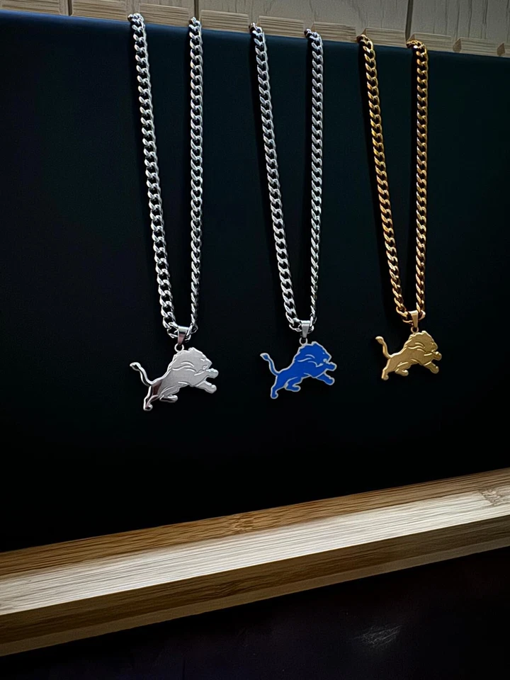 Collares Detroit Lions - Plateado/Azul/Dorado - 5 mm Cubano - NFL - Fútbol americano Foto 2 de 4