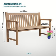 Gartenbank Holzbank Teak "Classic" KMH Gartenmöbel Parkbank Holz 3sitze