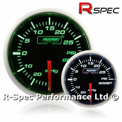 Prosport 52mm Super Green / White Turbo Boost Gauge PSI - Schrittmotor Version