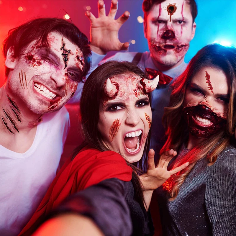 10 PIEZAS Tatuaje Cicatriz Halloween Tatuaje Corporal Temporal Pegatina Sangre Falsa Impermeable Foto 3 de 4