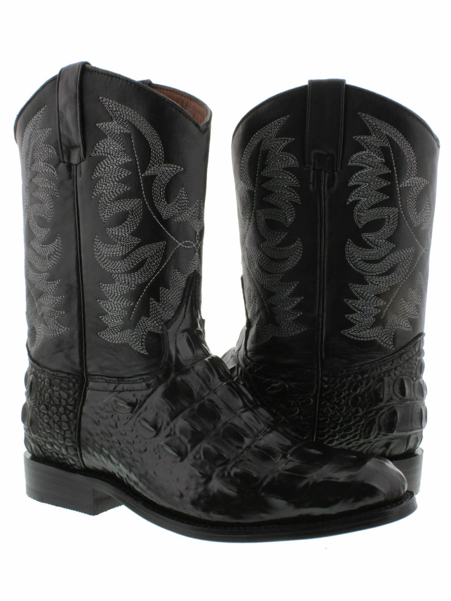 Mens Cowboy Boots Roper Black Western Alligator Back Pattern Genuine Leather