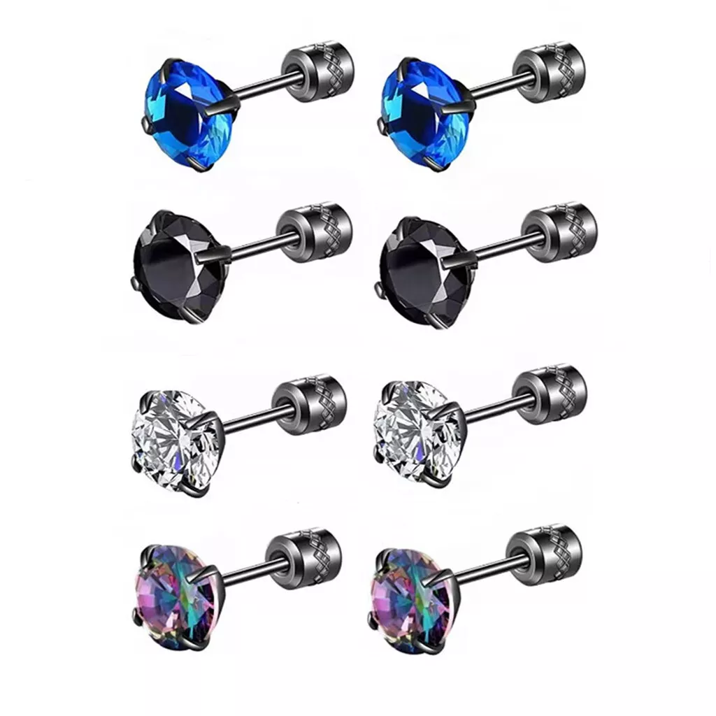Mens Stainless Steel Stud Earrings Sets Hypoallergenic Cubic