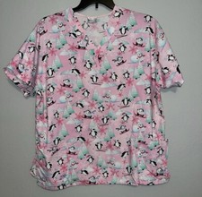 W S Fundamentally Cotton by White Swan Penguin Print Scrub Top Size L