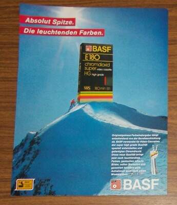 Seltene Werbung BASF chromdioxid super HG E 180 Beta VHS Videocassetten #1 1984