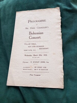 Programm für Herrn Fred Chandlers Böhmen Konzert - Säulensaal EG - 1912 - selten