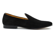 Men’s Black Velvet Slippers Real Leather Classic Plain Slip on Tuxedo Loafers