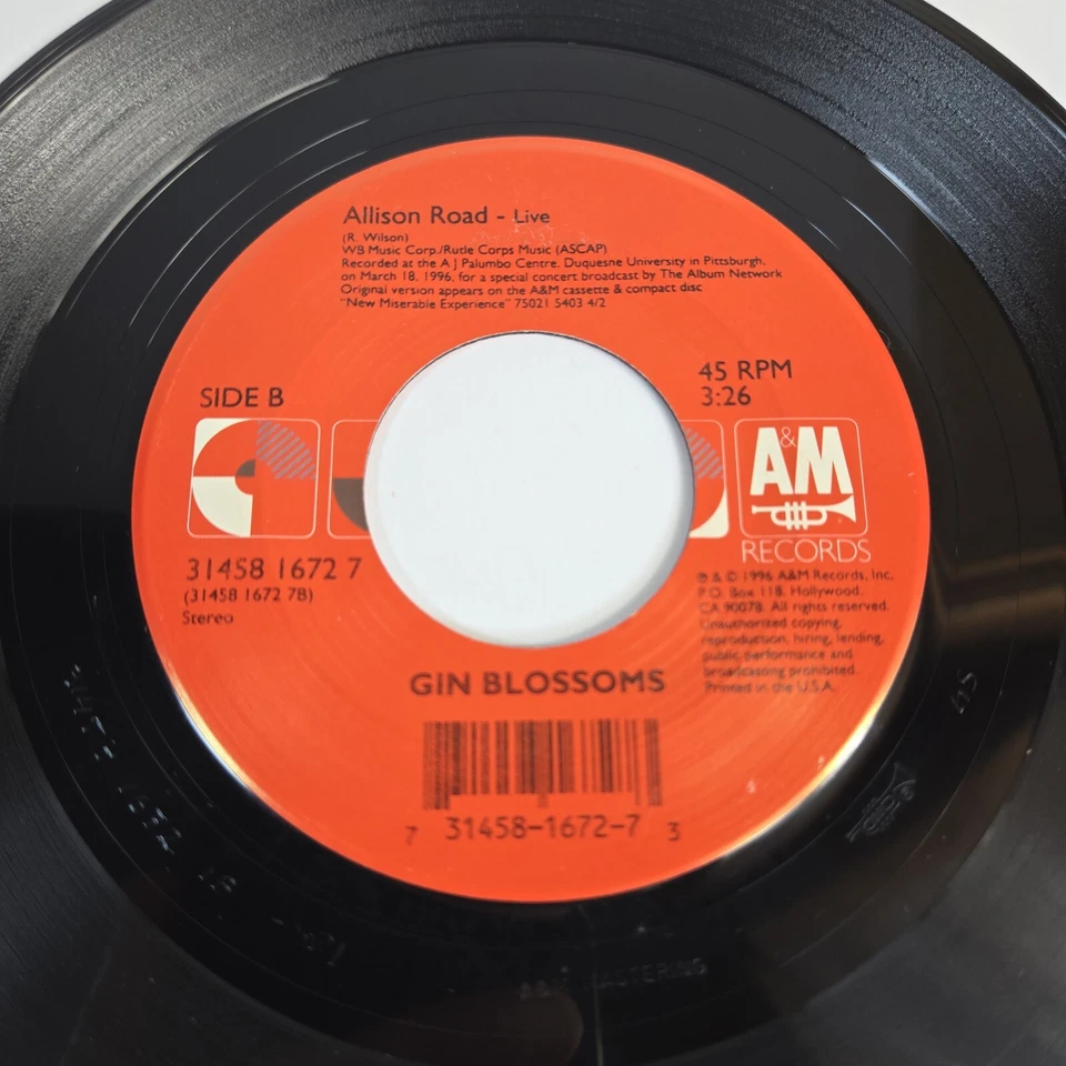 Gin Blossoms "Allison Road" 45 Vg+ Tested Jukebox 1996 Foto 2 de 4