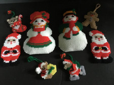 Vintage Plastic Canvas Needlepoint Christmas Ornaments Lot Of 8