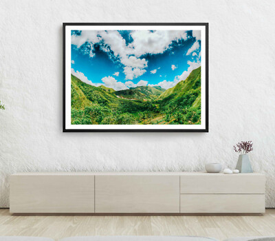 Mountain Print, Forest Wall Art, Cloudy Sky Framed Nature Wall Art, Natural