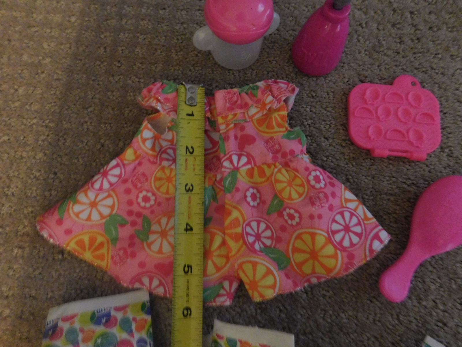 Baby Alive Doll Dress Summer Citrus Fruit Bottle Lotion Brush Diapers Lot (A)