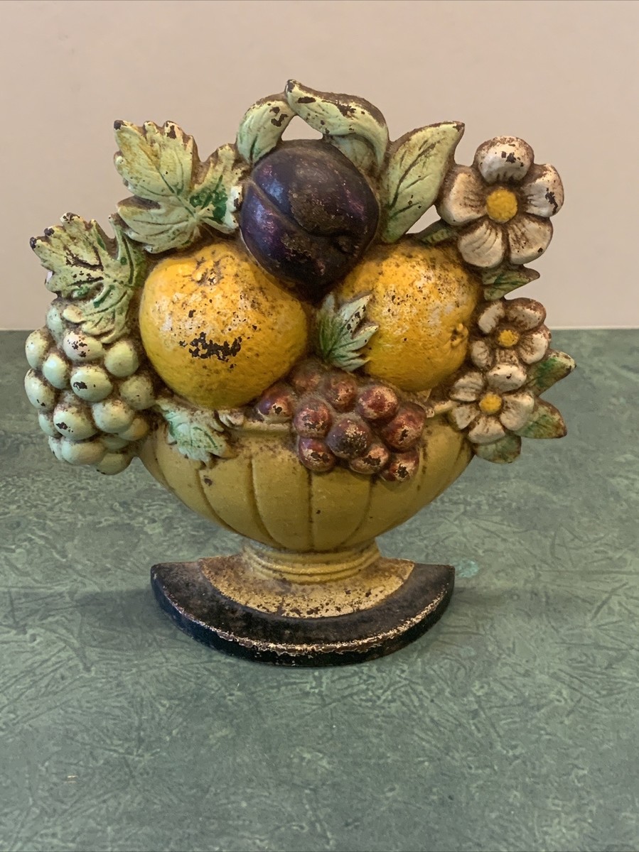 Antique Hubley Fruit Bowl Cast Iron Doorstop #456 Oranges Flowers