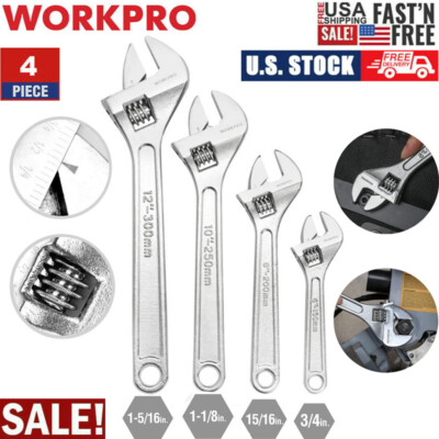 WORKPRO Adjustable Wrench Set 4PC Forged Heat Treated Chrome-plated 6'' 8''10'' 12''