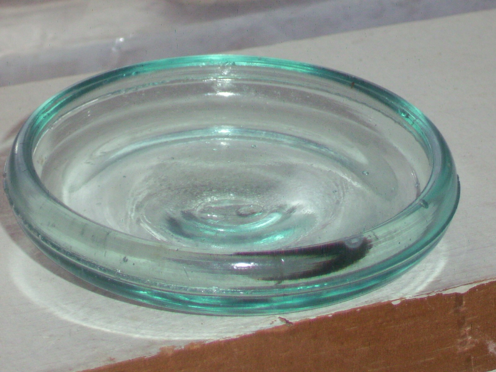 Blue Odd shaped, standard size ?  Glass bail top canning Jar lid 